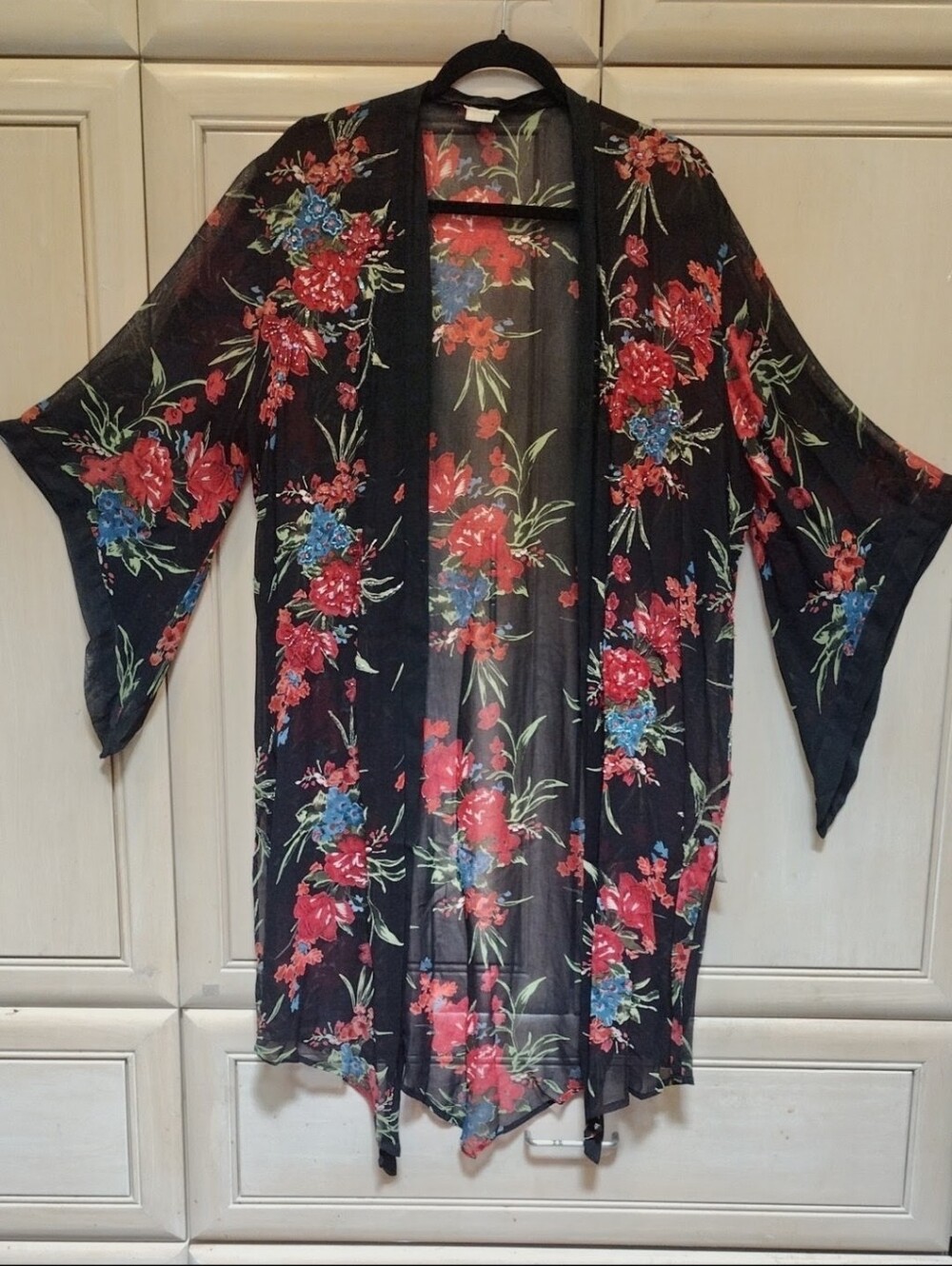 Vtg 90's Sheer Bell Sleeve Whimsigoth Duster w/ Beads & Sequin Embellishme